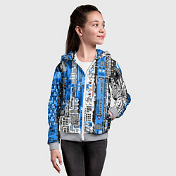 Толстовка на молнии детская Киберпанк паттерн синий, цвет: 3D-меланж — фото 2