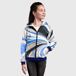 Толстовка на молнии детская Волнистые бело-синие линии на чёрном фоне, цвет: 3D-синий — фото 2