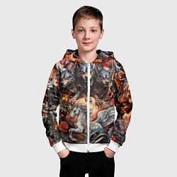 Толстовка на молнии детская Мифические существа в стиле татуировки Ирезуми, цвет: 3D-белый — фото 2