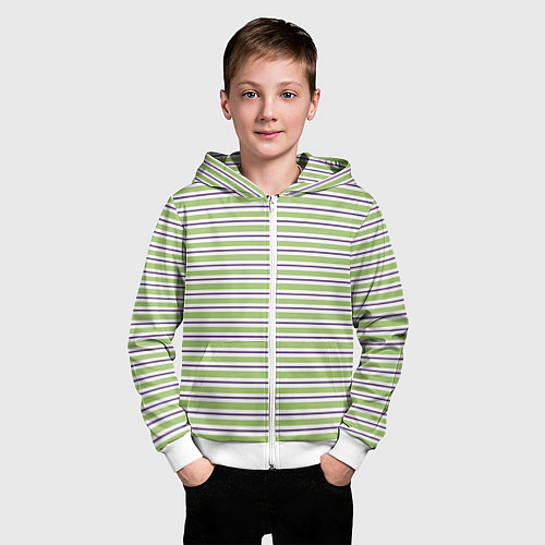 Детская толстовка на молнии Зелёный с фиолетовой полосой / 3D-Белый – фото 3