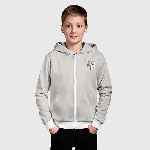 Детская толстовка на молнии Вязью Таня - чёрная надпись / 3D-Белый – фото 3