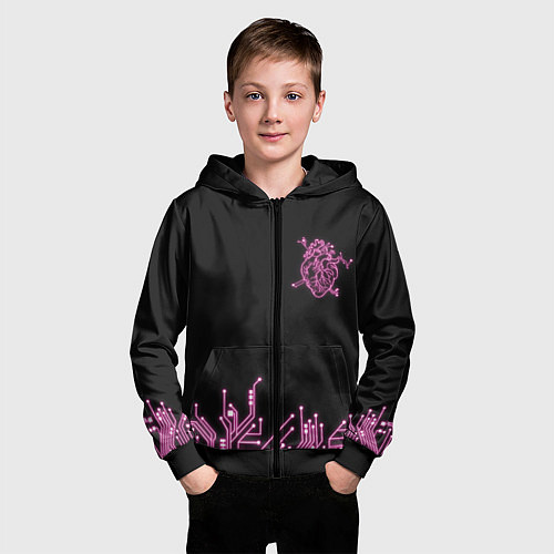 Детская толстовка на молнии Киберсердце / 3D-Черный – фото 3