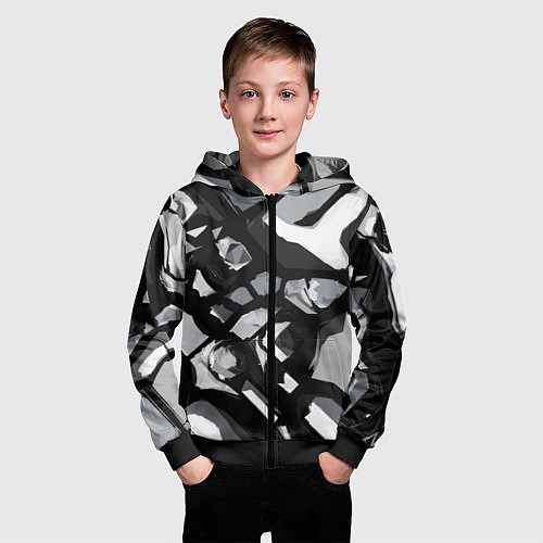 Детская толстовка на молнии Чёрно-серая абстракция / 3D-Черный – фото 3