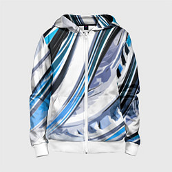 Толстовка на молнии детская Волнистая бело-синяя абстракция, цвет: 3D-белый