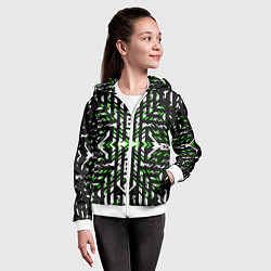 Толстовка на молнии детская Чёрно-зелёный диагональные полосы на белом фоне, цвет: 3D-белый — фото 2