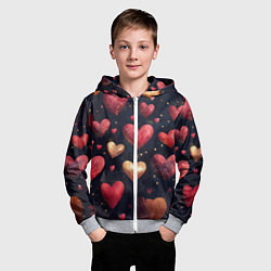 Толстовка на молнии детская Красные и золотые сердечки, цвет: 3D-меланж — фото 2