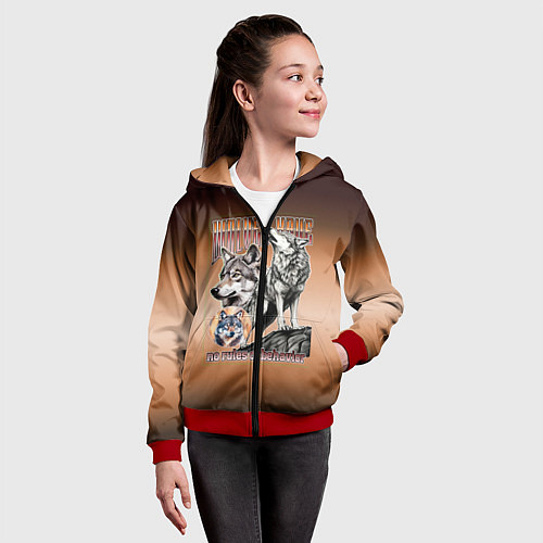 Детская толстовка на молнии Волки с надписью / 3D-Красный – фото 4