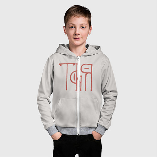 Детская толстовка на молнии Вязью Татьяна - красная надпись / 3D-Меланж – фото 3