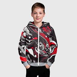 Толстовка на молнии детская Красно-белые волны, цвет: 3D-меланж — фото 2