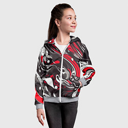 Толстовка на молнии детская Красно-белые волны, цвет: 3D-меланж — фото 2