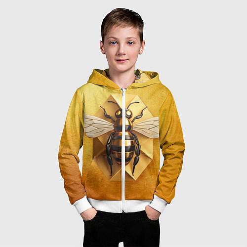 Детская толстовка на молнии Пчела на золоте / 3D-Белый – фото 3