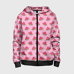 Толстовка на молнии детская Дольки арбуза розовый, цвет: 3D-черный