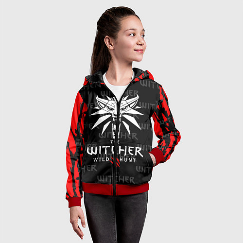 Детская толстовка на молнии Ведьмак - волк / 3D-Красный – фото 4