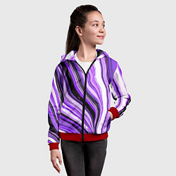 Толстовка на молнии детская Волнистые вертикальные чёрно-фиолетовые полосы, цвет: 3D-красный — фото 2