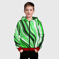 Толстовка на молнии детская Волнистые вертикальные чёрно-зелёные полосы, цвет: 3D-красный — фото 2