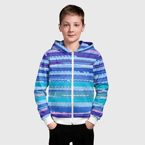 Детская толстовка на молнии Морской сине-голубой абстрактные полосы / 3D-Белый – фото 3