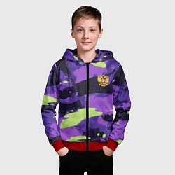 Толстовка на молнии детская Герб РФ на фиолетовом камуфляже, цвет: 3D-красный — фото 2