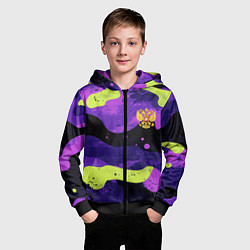 Толстовка на молнии детская Черно-фиолетовый камуфляж и золотой герб РФ, цвет: 3D-черный — фото 2