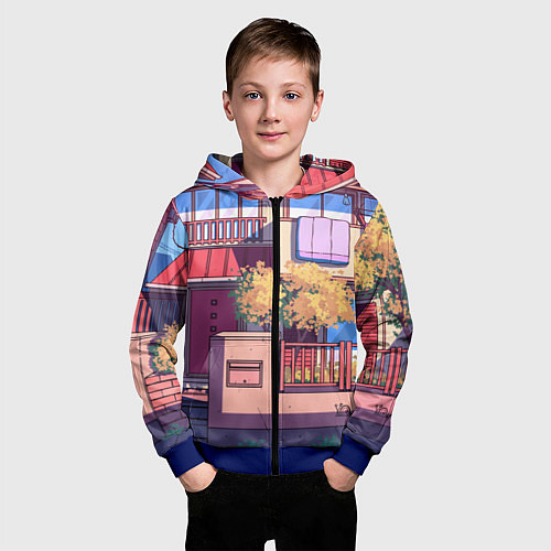 Детская толстовка на молнии Lo-fi японский стиль улица / 3D-Синий – фото 3