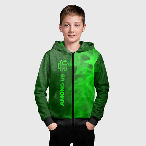 Детская толстовка на молнии Among Us - green gradient по-вертикали / 3D-Черный – фото 3