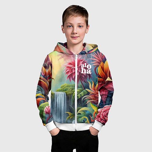 Детская толстовка на молнии Гавайские тропические цветы - алоха / 3D-Белый – фото 3