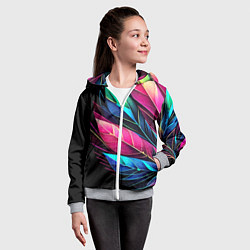 Толстовка на молнии детская Букет из цветных перьев - неон, цвет: 3D-меланж — фото 2