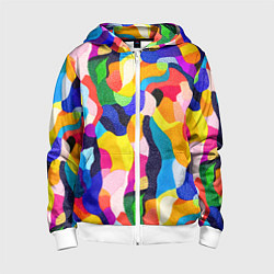 Толстовка на молнии детская Лоскутная абстракция, цвет: 3D-белый