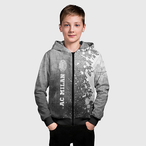 Детская толстовка на молнии AC Milan - grey gradient по-вертикали / 3D-Черный – фото 3
