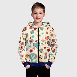 Толстовка на молнии детская Цветные сердечки, цвет: 3D-синий — фото 2