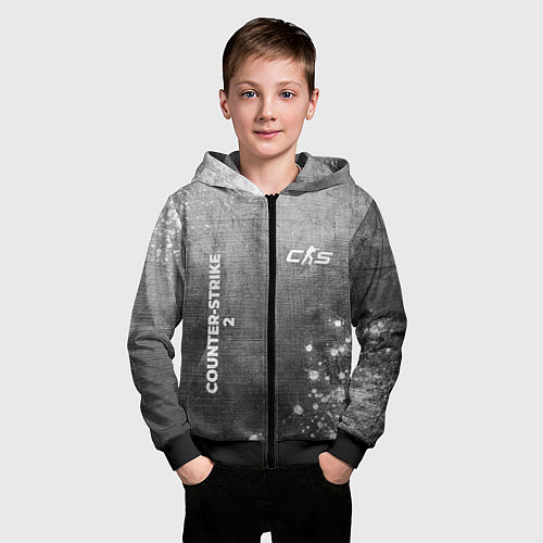 Детская толстовка на молнии Counter-Strike 2 - grey gradient вертикально / 3D-Черный – фото 3