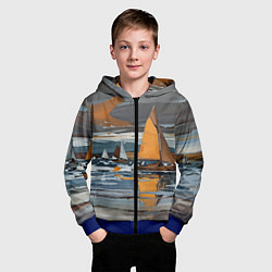 Толстовка на молнии детская Живопись с парусниками, цвет: 3D-синий — фото 2
