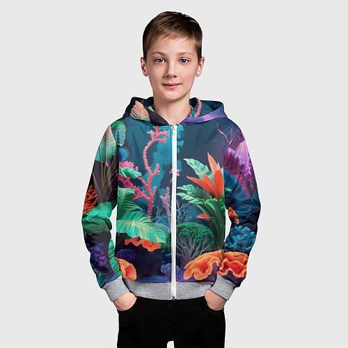 Детская толстовка на молнии Морские растения / 3D-Меланж – фото 3