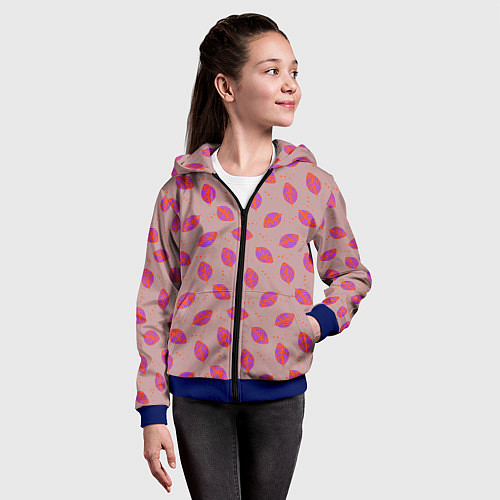 Детская толстовка на молнии Узор из пурпурных листьев / 3D-Синий – фото 4