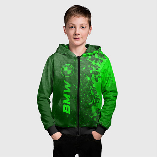 Детская толстовка на молнии BMW - green gradient по-вертикали / 3D-Черный – фото 3
