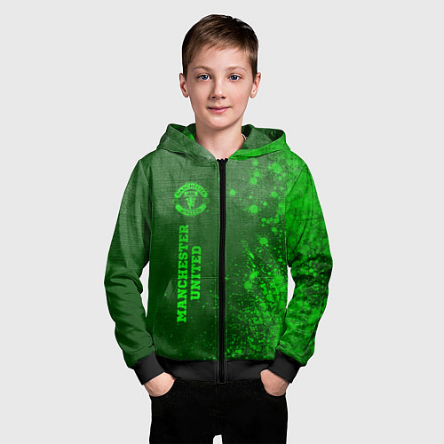 Детская толстовка на молнии Manchester United - green gradient по-вертикали / 3D-Черный – фото 3