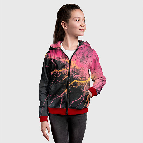 Детская толстовка на молнии Абстрактные молнии текстура / 3D-Красный – фото 4