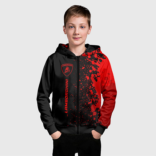 Детская толстовка на молнии Lamborghini - red gradient по-вертикали / 3D-Черный – фото 3