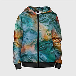 Толстовка на молнии детская Окаменелые динозавры, тропический зеленый, цвет: 3D-черный