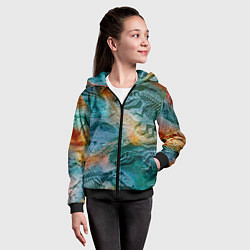 Толстовка на молнии детская Окаменелые динозавры, тропический зеленый, цвет: 3D-черный — фото 2