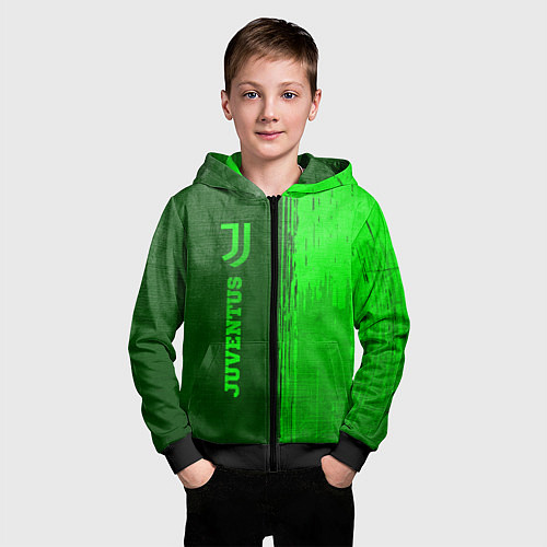 Детская толстовка на молнии Juventus - green gradient по-вертикали / 3D-Черный – фото 3