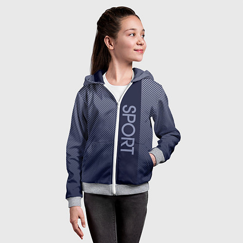 Детская толстовка на молнии Sport тёмно-синий вертикальная полоса / 3D-Меланж – фото 4