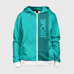 Толстовка на молнии детская Sport бирюзовый текстурный с полосой, цвет: 3D-белый
