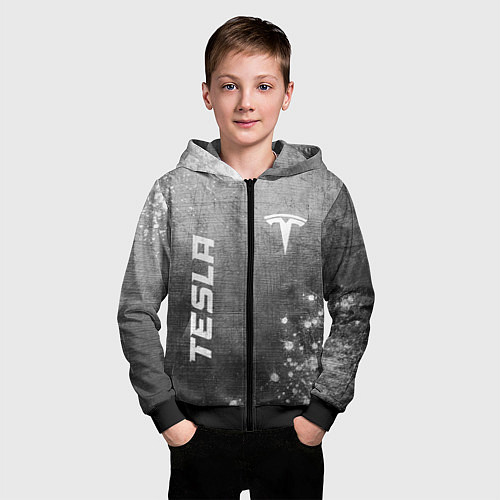 Детская толстовка на молнии Tesla - grey gradient вертикально / 3D-Черный – фото 3