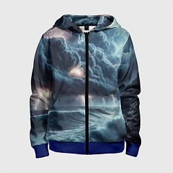 Толстовка на молнии детская Шторм на море - сверкание молний, цвет: 3D-синий