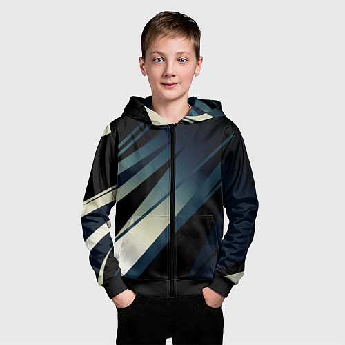 Детская толстовка на молнии Чёрно-синий абстрактный с полосами / 3D-Черный – фото 3
