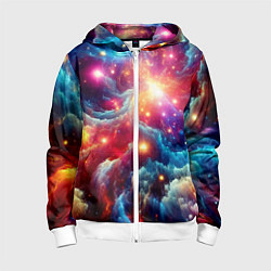 Толстовка на молнии детская Colorfull neon space clouds - ai art fantasy, цвет: 3D-белый