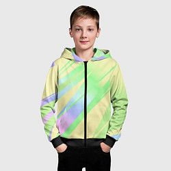 Толстовка на молнии детская Жёлто-зелёный полосатый, цвет: 3D-черный — фото 2