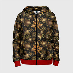 Толстовка на молнии детская Золотые снежинки, цвет: 3D-красный