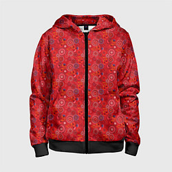 Толстовка на молнии детская Алый красный деревенский абстрактный узор, цвет: 3D-черный