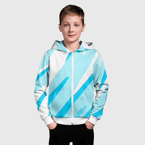 Детская толстовка на молнии Белый с голубым абстракция / 3D-Белый – фото 3